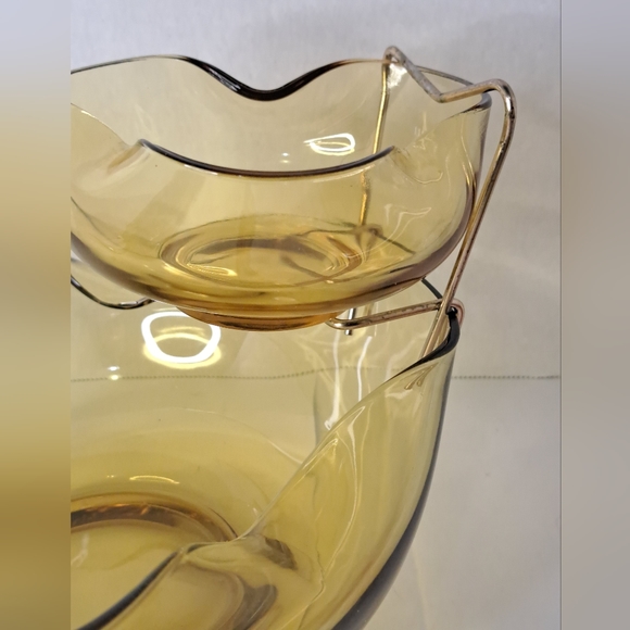 Vintage Chip-n-Dip Anchor Hocking Chip and Dip Bowl Set amber glass. - Picture 6 of 7